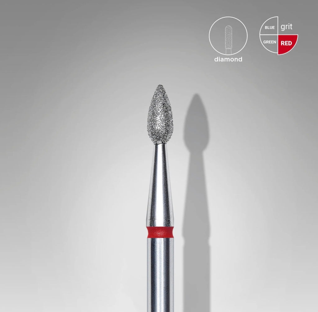 Fresa diamantada en forma de gota roja, diámetro 2,3 mm, parte de trabajo 5 mm STALEKS EXPERT