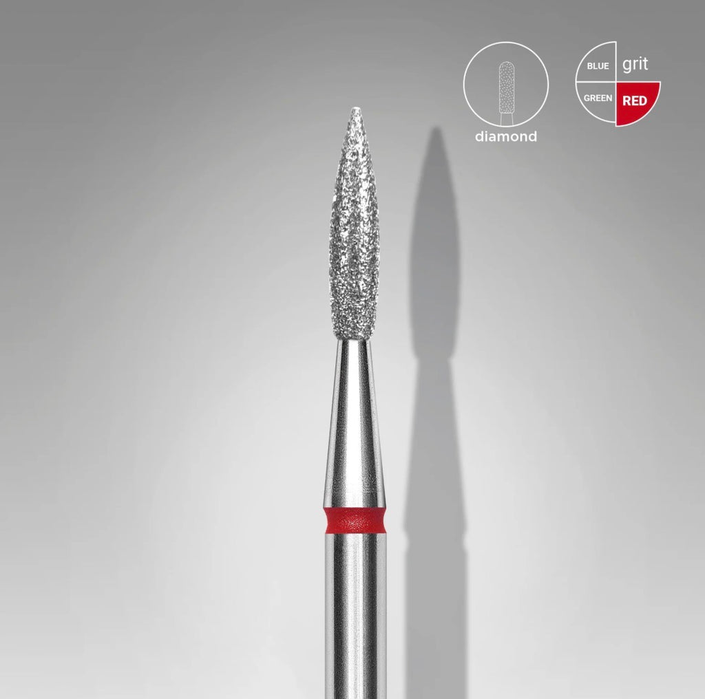 Fresa diamantada «Llama aguda» roja, diámetro 2,3 mm, parte de trabajo 8 mm STALEKS EXPERT