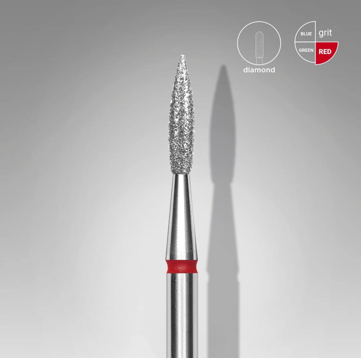 Fresa diamantada «Llama aguda» roja, diámetro 2,3 mm, parte de trabajo 8 mm STALEKS EXPERT